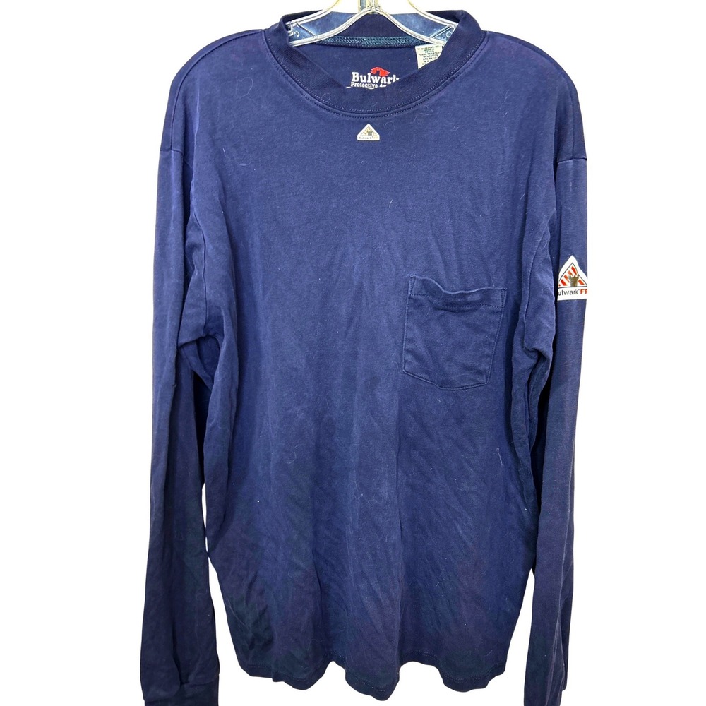 Bulwark LARGE Long sleeve shirt NAVY blue arc rated flame‎ resistant cotton